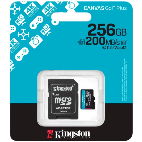 MicroSDXC карта памет Kingston 256GB  Canvas Go Plus Gen4 + адаптер детайлна снимка 3