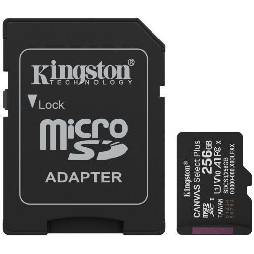 Галерия: MicroSDXC карта памет Kingston 256GB Canvas Select Plus Gen3 + адаптер снимка 1 - TS-Computers.bg MicroSDXC карта памет Kingston 256GB Canvas Select Plus Gen3 + адаптер детайлна снимка 1